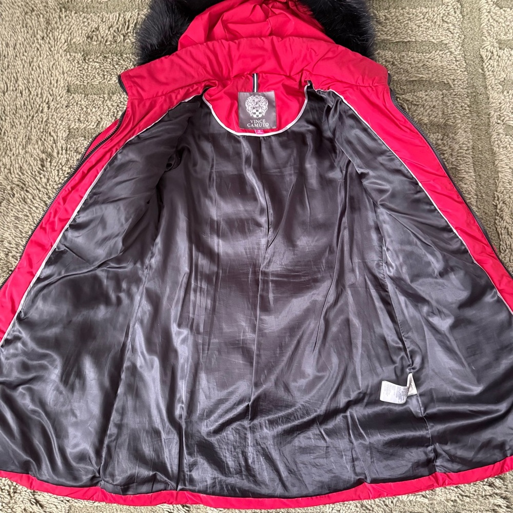 Vince Camuto Red Down & Feather Puffer Coat with Faux Fur Hood - Picture 4 of 8